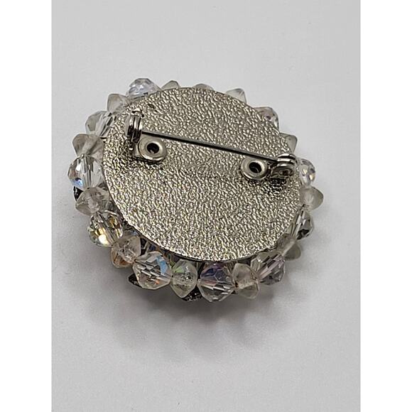 Vintage Crystal Bead Cluster Brooch Clear AB Rhinestone Dome Pin - Picture 3 of 5